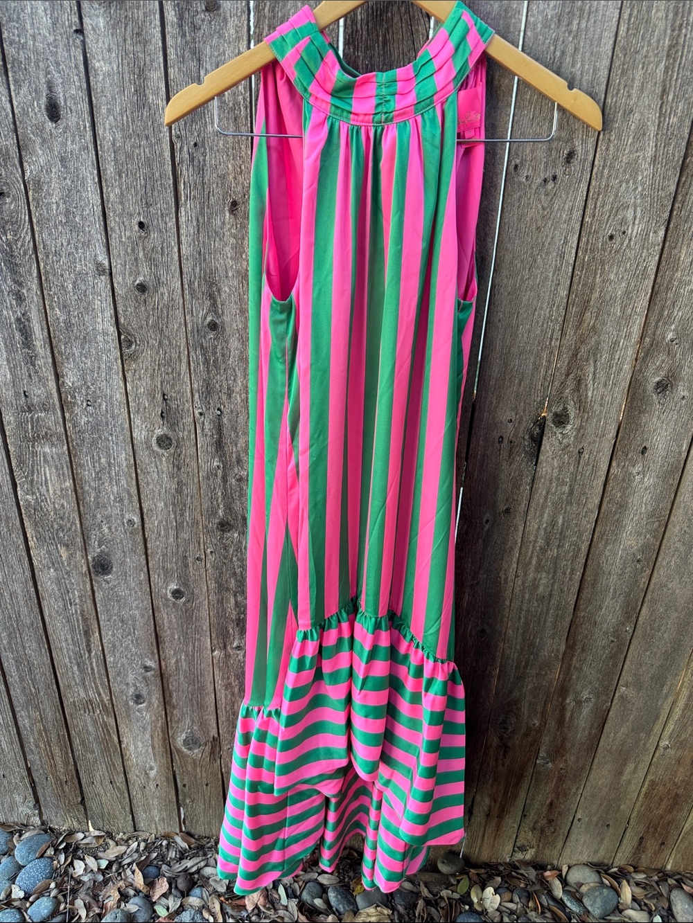 Lilly Pulitzer Pink and Green Striped Sleeveless Dress